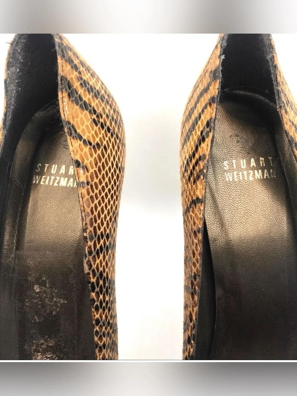 STUART WEITZMAN BROWN & BLACK LEATHER ANIMAL PRINT SNAKESKIN EMBOSSED HEELS (9)
